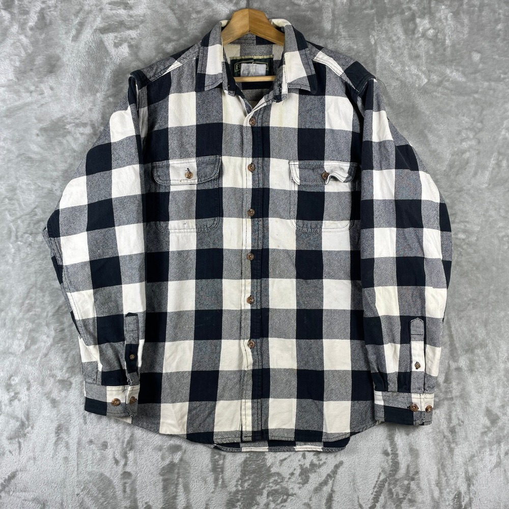 Field & Stream Flannel Shirt Mens XL Black Buffalo Plaid Cotton VIntage 90s USA